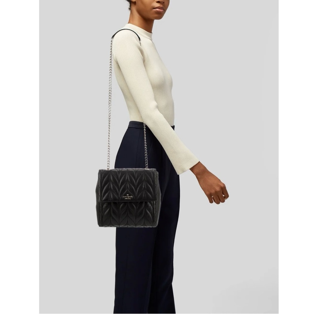 Kate spade ♠️ New York Black Quilted Leather Shoulder Bag Silver Chain Strap